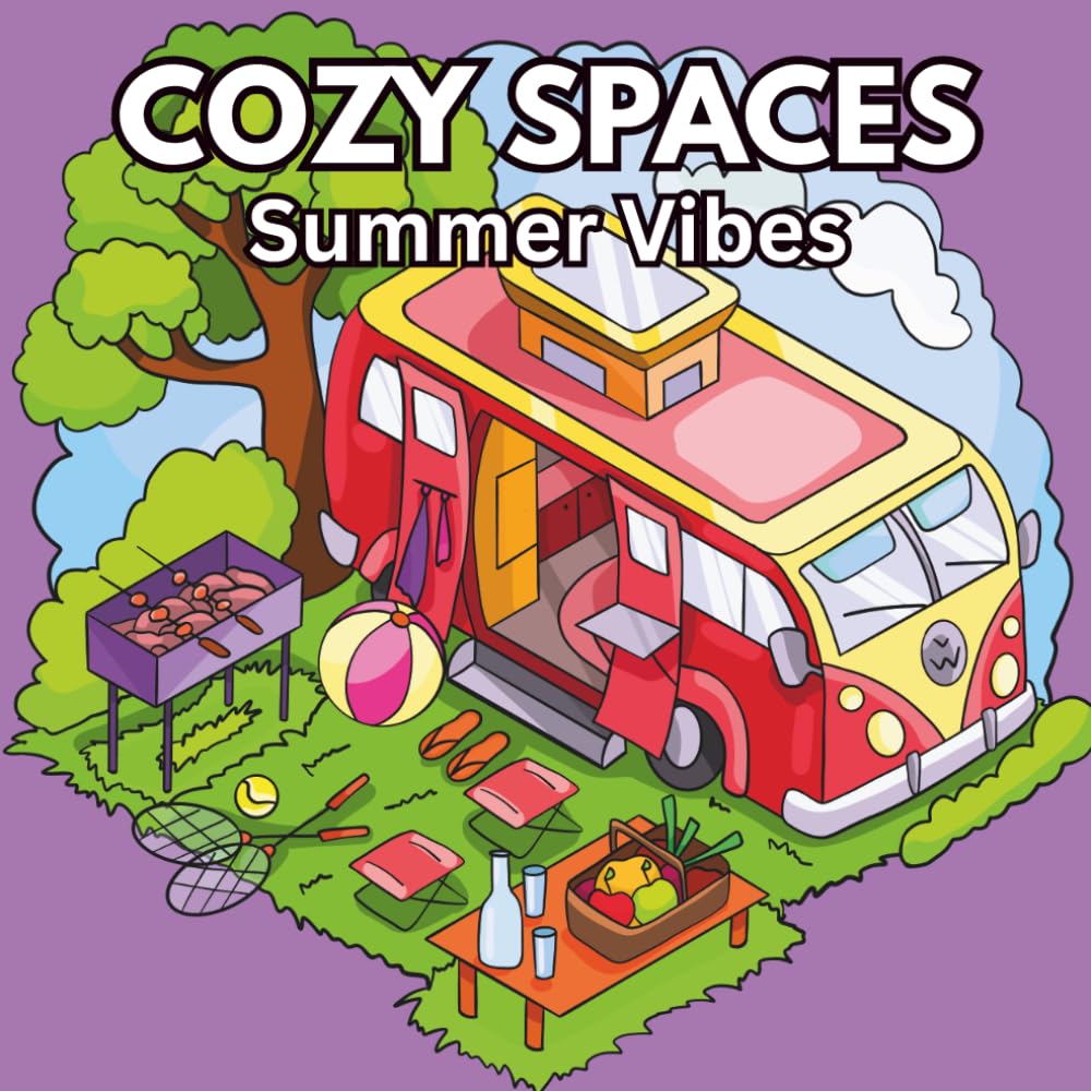 Cozy Spaces Summer Vibes: A Cute and Relaxing Miniature Coloring Book for Adults Featuring Tiny Animal Homes, Teapots, Campers, and Sunny Outdoor Scenes