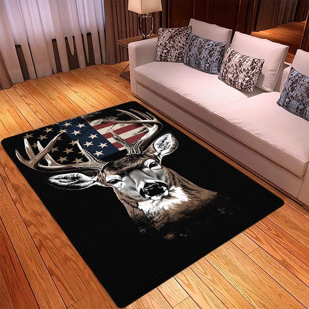 Deer Area Rug, Soft Machine Washable Deer Print Rug for Hunters, Adults - Kitchen, Bathroom, Living Room