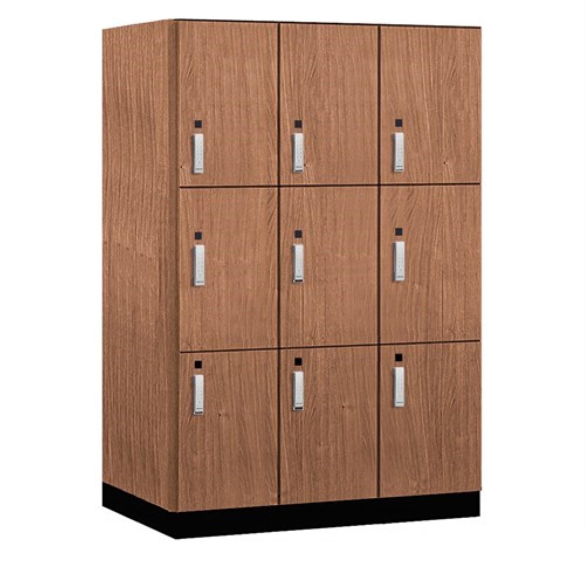 Salsbury 18 Wide Premier Wood Locker-Triple Tier-3 Wide-6 Feet High-24 Deep-Red Oak-Silver Electronic Locks