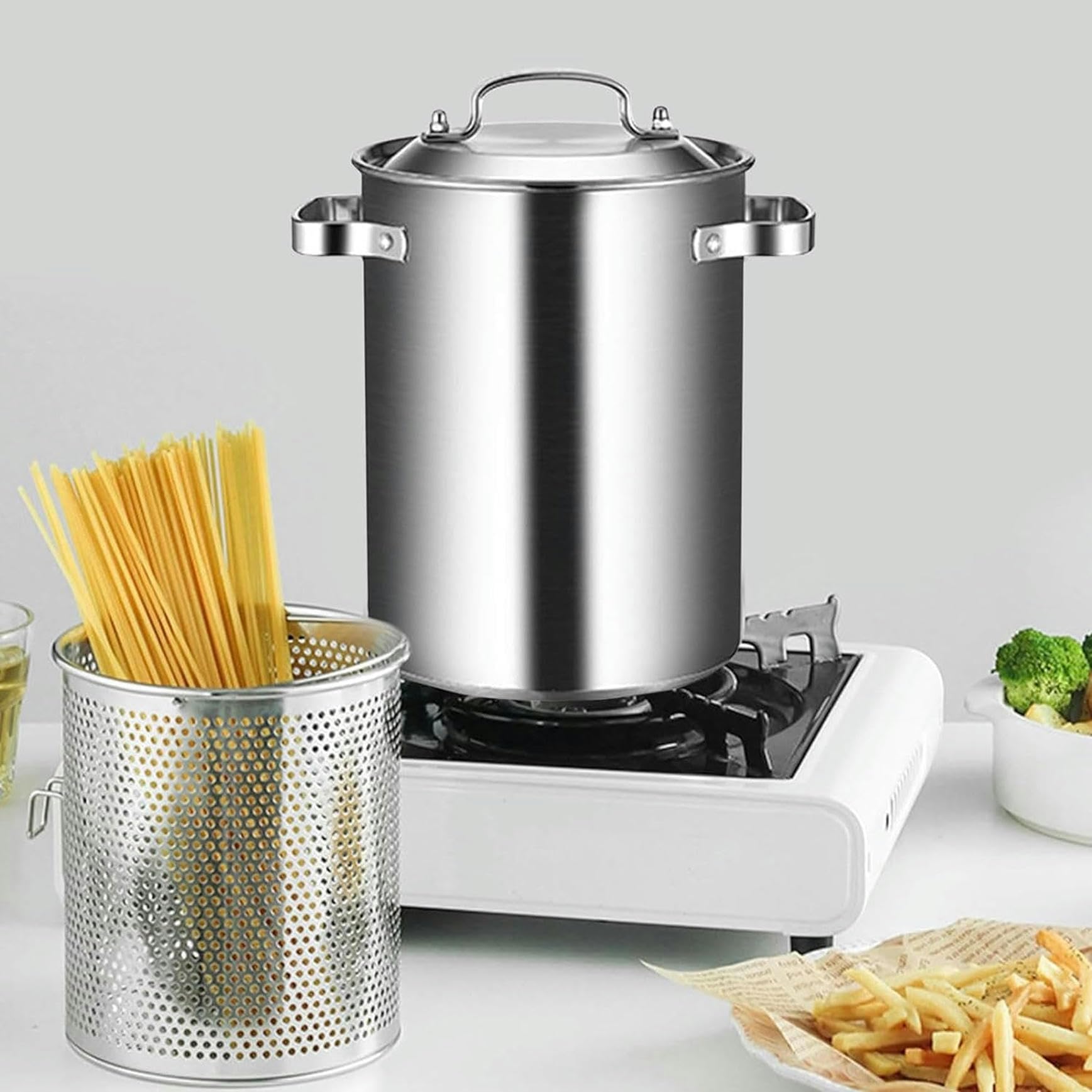 304 Pot D'asperges en Acier Inoxydable avec Panier À Frire, Pot À Frire, Pots À Soupe Haute, Poêle Tempura, Poulet Frit, Outils De Cuisine