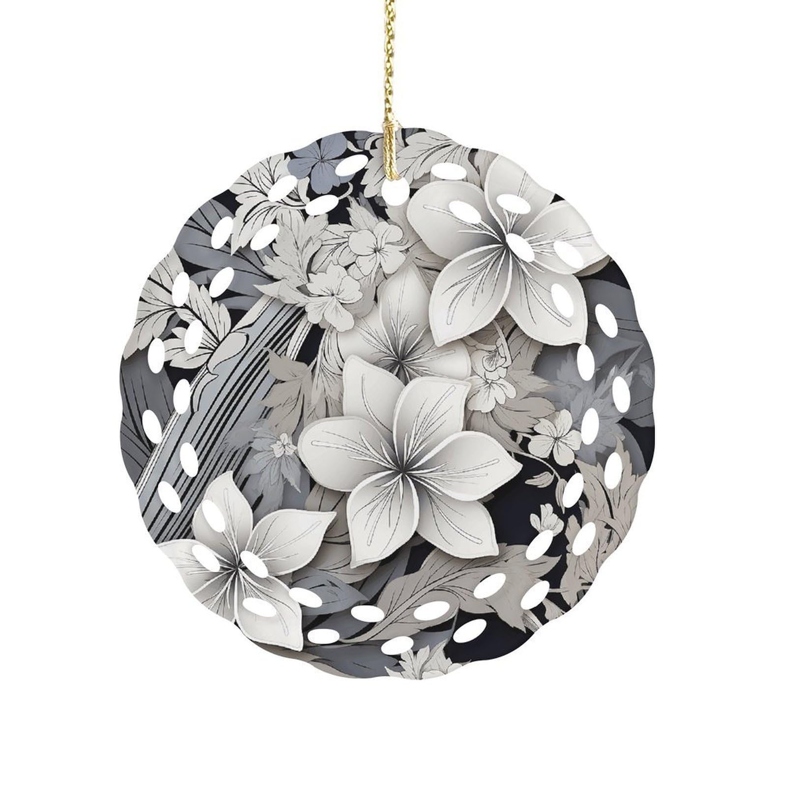 Fodpand Women's Style Intricate Black And White Tropical Flowers Pattern Ceramic Ornament For Home Decor 3.2" Round Tree Decoration Christmas Ornaments For Men Double-Sided Design