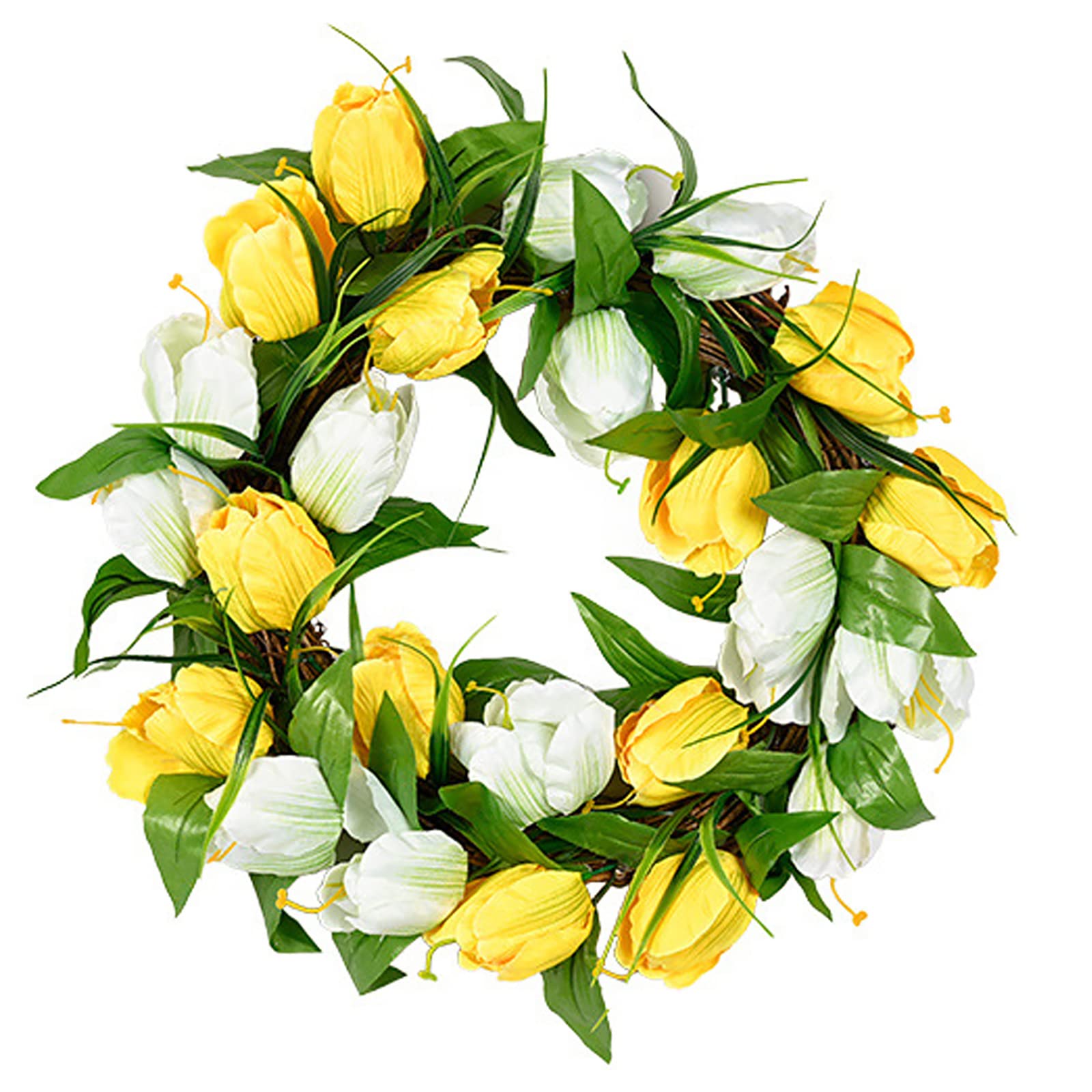 Couronne de Noël artificielle floquée aux tulipes jaunes et vigne
