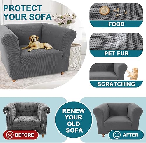 Miniatura 5 de Turquoize Fundas elásticas para silla de sala de estar, 1 pieza, funda para silla, suave y antideslizante, con tela jacquard gruesa, protector de