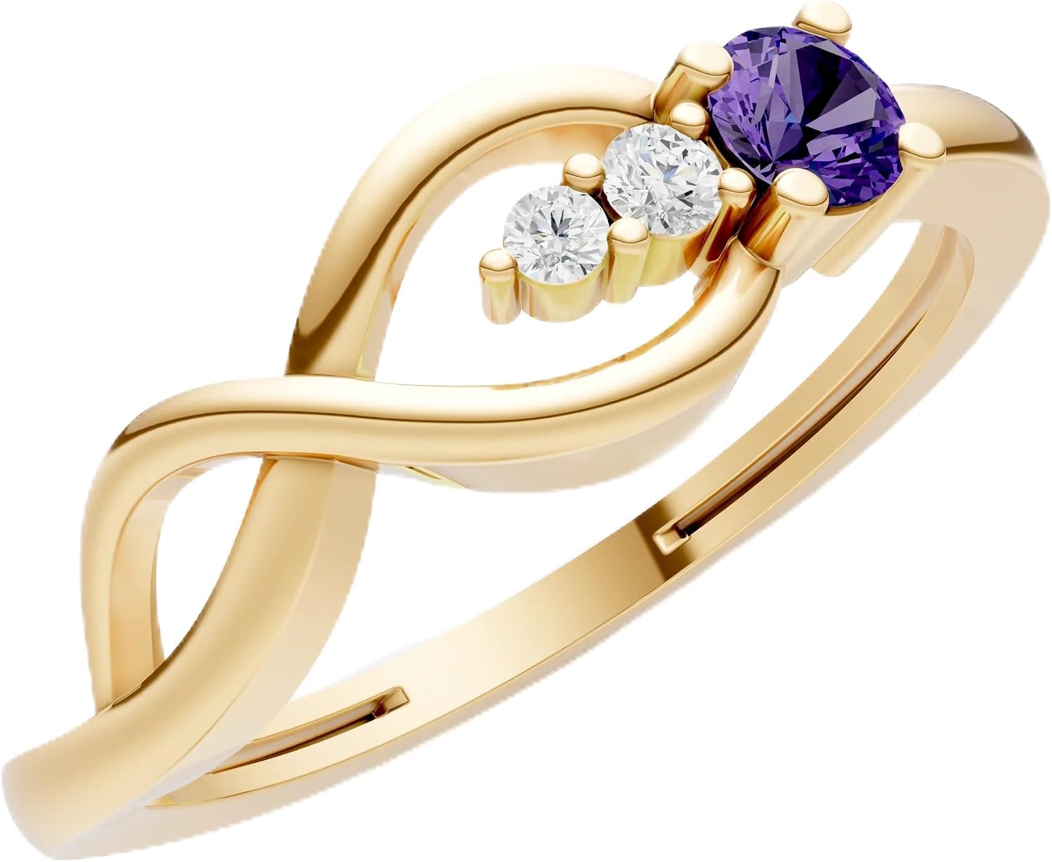 PEORA Round Cut Amethyst Stackable Band Available in Solid 10K, 14K or 18K Ring – White, Yellow or Rose Gold