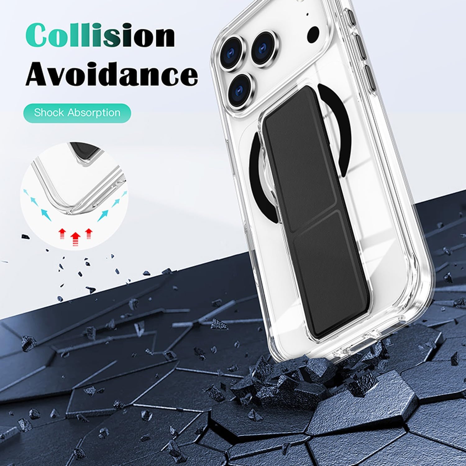 Generic Funda compatible con iPhone 15 (color: negro), funda de silicona transparente con soporte de pulsera