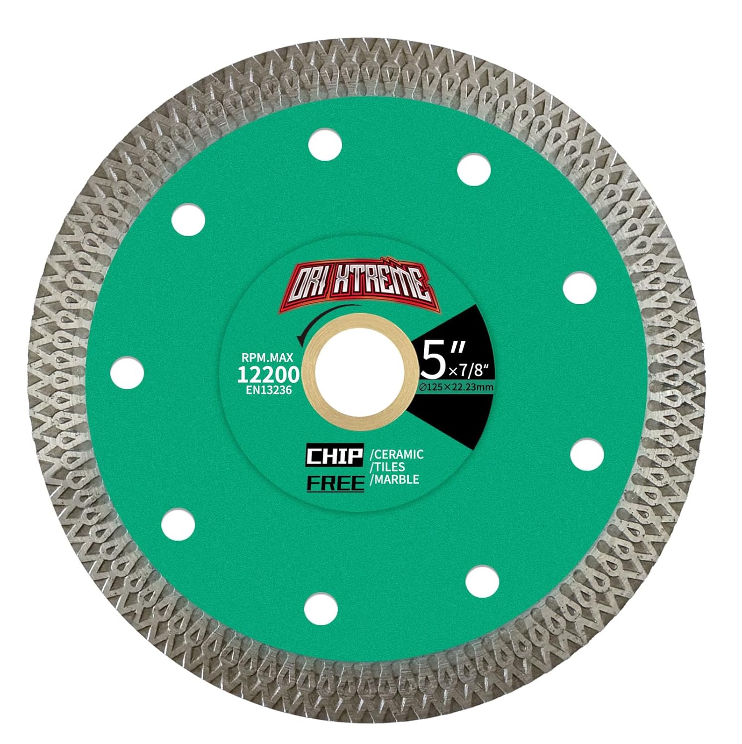 7Inch Diamond Tile Blade 2pcs for Cutting Porcelain, Tile, Ceramic, Marble, Granite and More, Dry/Wet Cutting, 7/8”-5/8” Arbor, X-Teeth Rim for Smooth Cutting