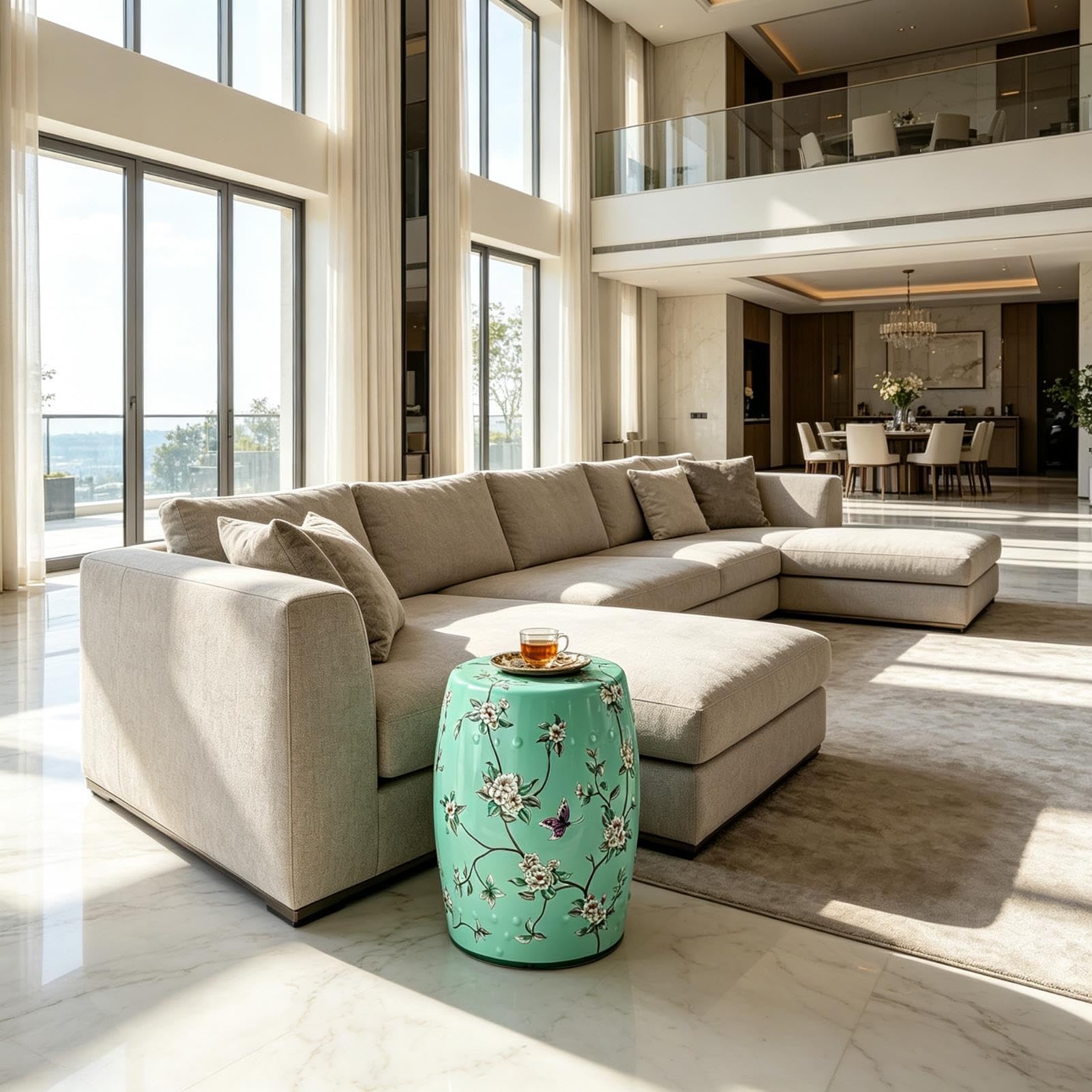 Ręcznie Malowany Ceramiczny Stołek Ogrodowy, Patio Na Świeżym Powietrzu I Dekoracje Wewnętrzne Chinoiserie Ceramiczny Stołek Do Perkusji Na Trawnik, Podwórko, Salon – Dekoracyjny Akcent(Green)