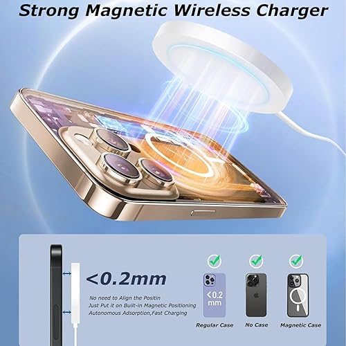 Miniatura 4 de Certificado MFi de Apple Cargador magnético, cargador inalámbrico de carga rápida, paquete de 2 cargadores USB C de 6 pies, imán seguro Magvolt Pro