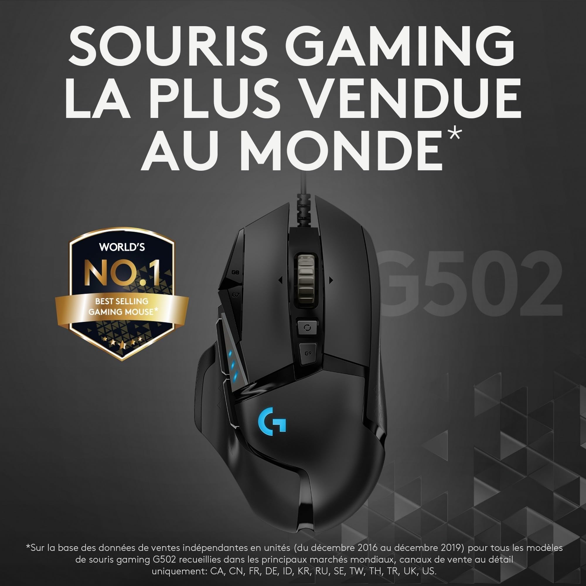 Logitech G G502 HERO Souris Gamer Filaire Haute Performance, Capteur Gaming HERO 25K, 25 600 PPP, RVB, Poids Ajustable, 11 Boutons Programmables, Mémoire Intégrée, PC/Mac - Noir