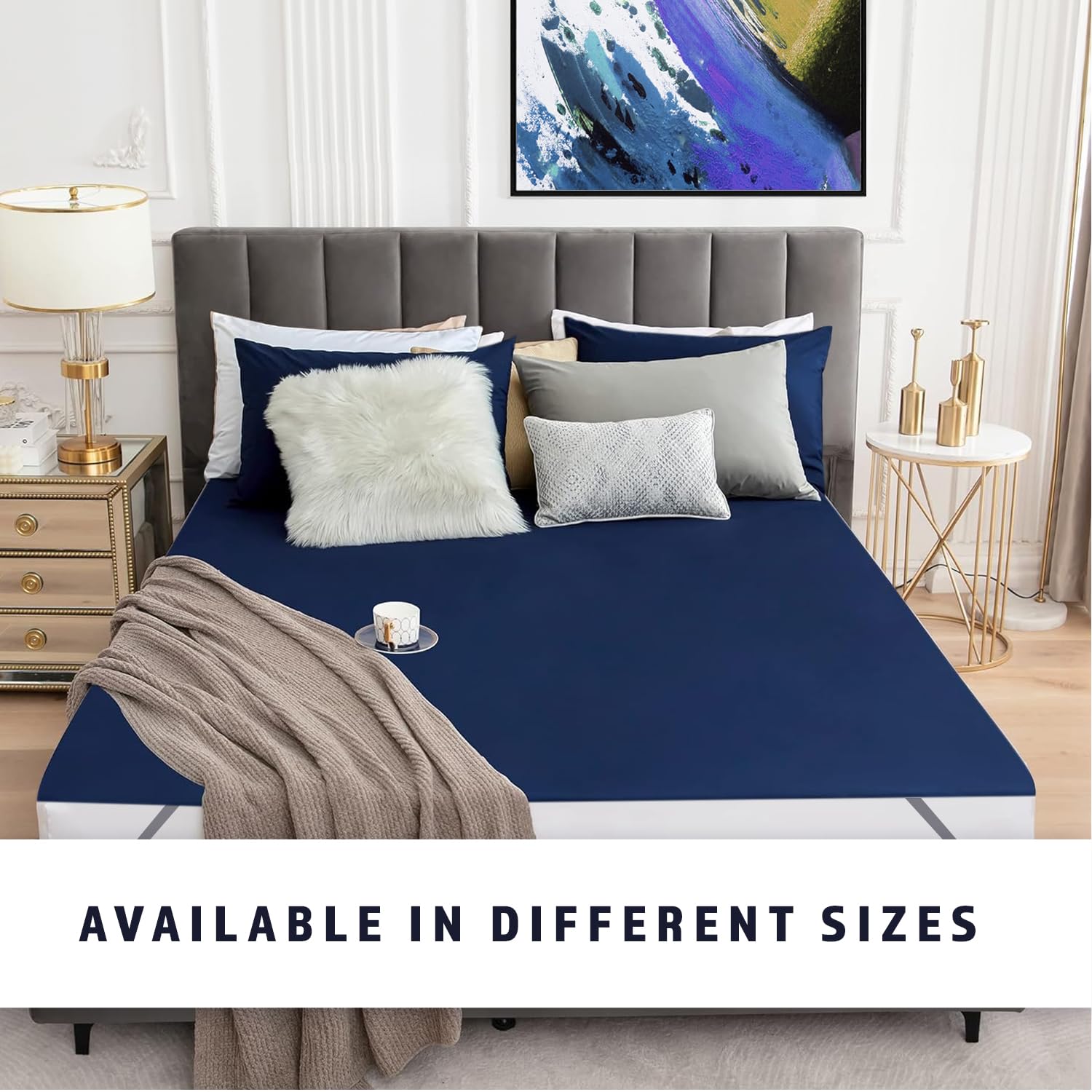 BeyBee 100% Waterproof Cotton Terry Mattress Protector | Breathable, Hypoallergenic, Washable & 2X Absorbency | Ultra Soft Easy Elastic Fitted Bed Protector (Size-75 * 72, Dark Blue) - Image 5 thumbnail