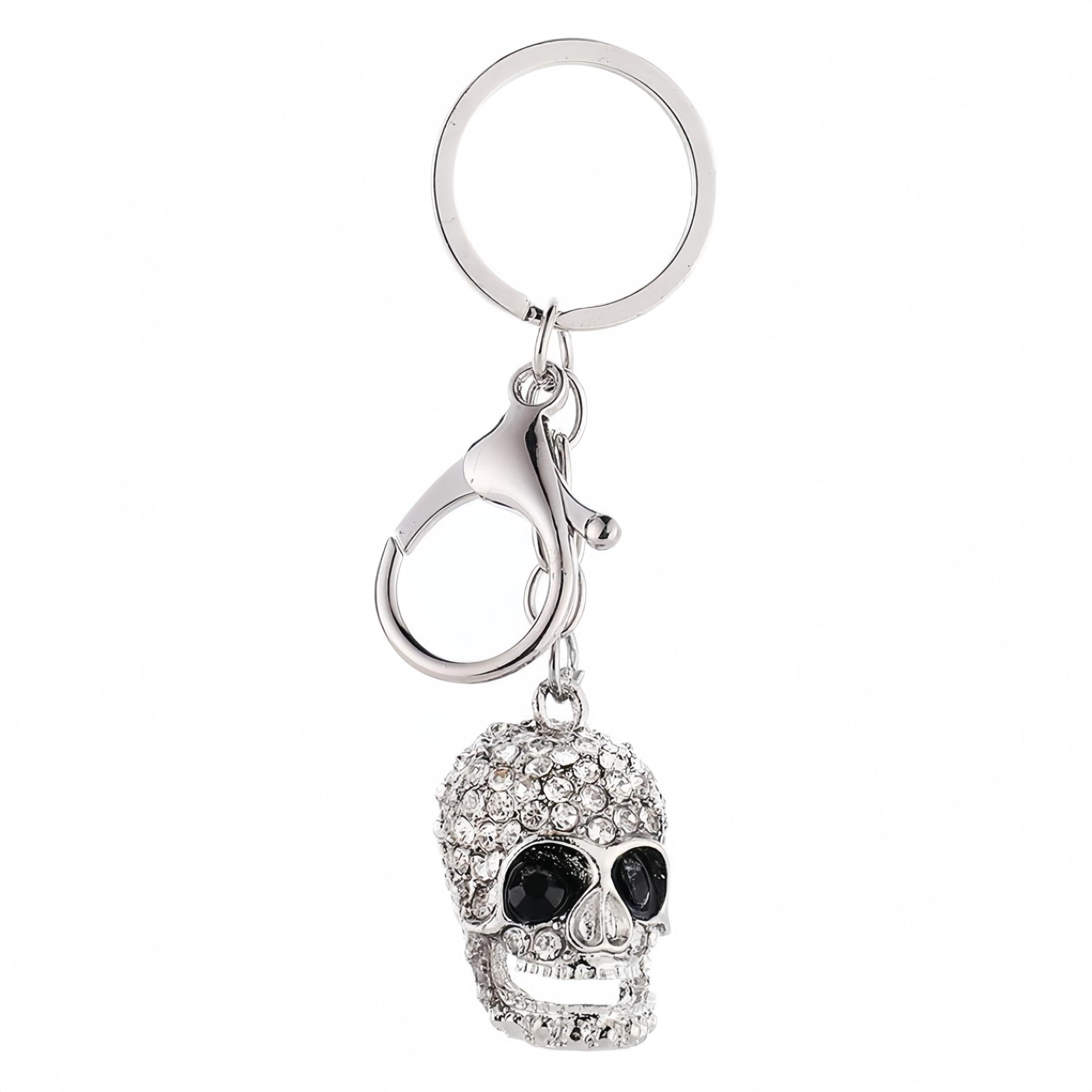 bstedyas Silver Skull Keychain Diamond Keychain Punk Style Rhinestone Key chains Crystal Skull Keyrings Car Keychains for Men Women