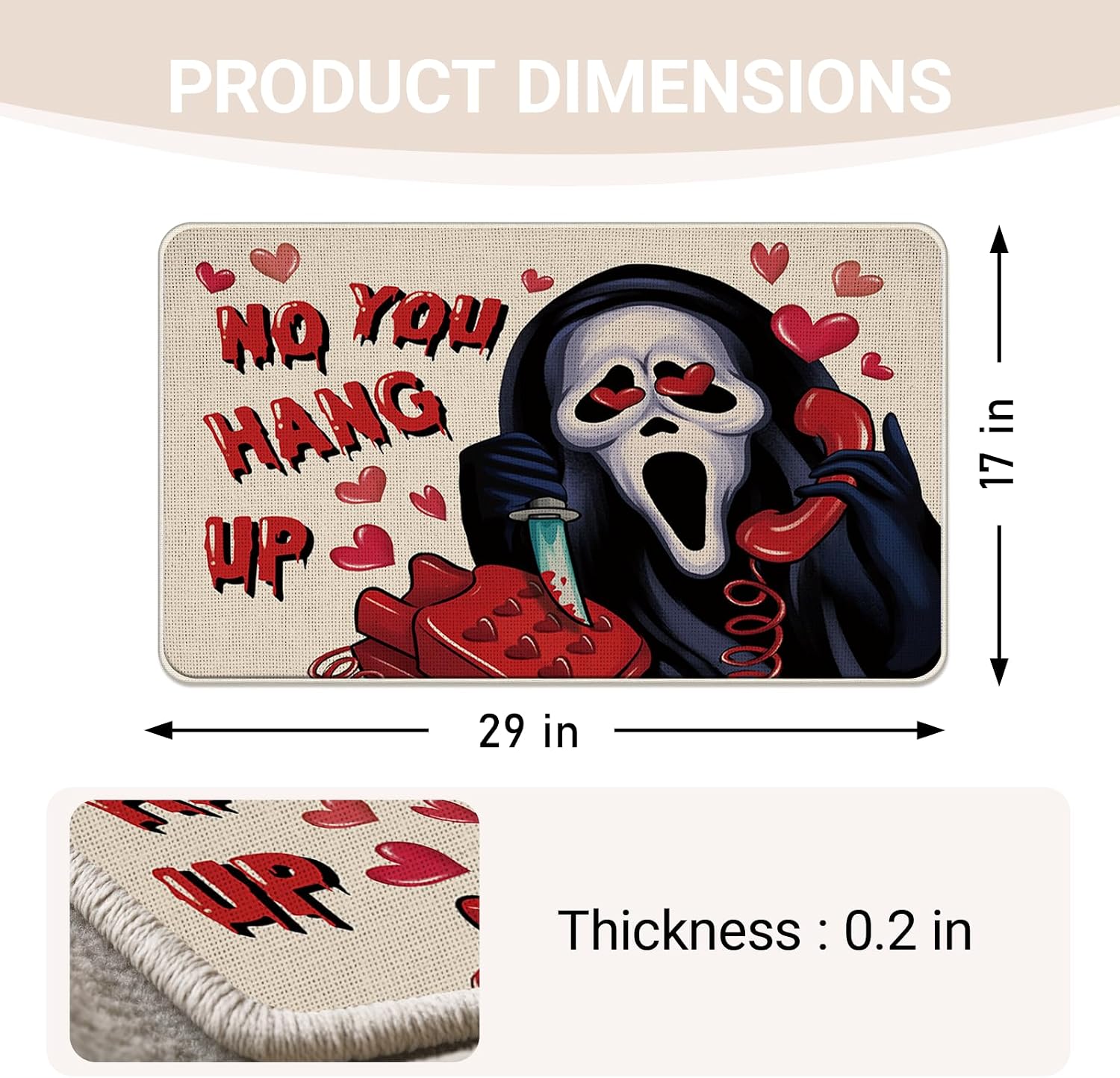 Valentines Day Welcome Front Door Mat, Humor Grim Reaper No You Hang up Decorative Doormat Non-Slip Floor Entryway Rug, Funny Anniversary Wedding Indoor Outdoor Home Kitchen Decor 17'' x 29''