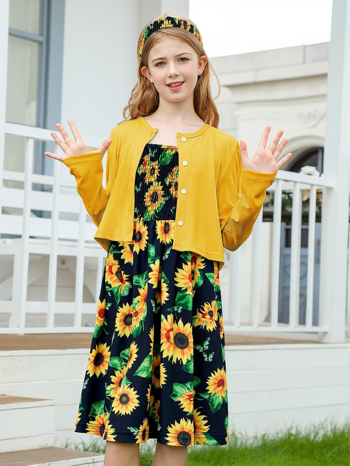 RAISEVERN Girls Casual Adjustable Strap Sleveless Dress Cardigan Set Size 5-12Y - Image 3