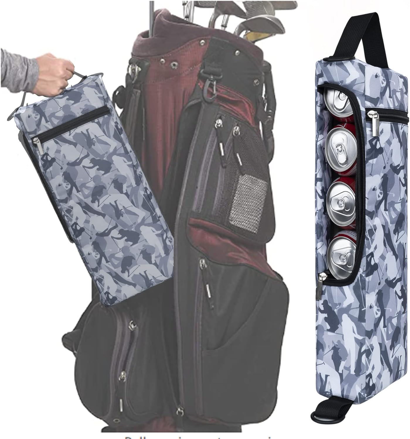 Golf Cooler Bag Plus Ice Pack Soft Sided Insulated Cooler Bag- Holds 6 Pack of Cans or 2 Wine Bottles - Grey Camo Golf Beer Sleeve Black Fits Discreetly in Golf Bags