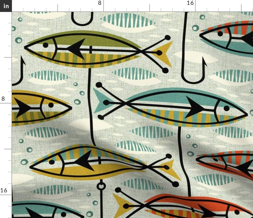 Spoonflower Fabric - Retro Nautical Fish Mod Hooks Fishing Lures Mid Century Modern Atomic Printed on Petal Signature Cotton Fabric by The Yard - Sewing Quilting Apparel Crafts Decor