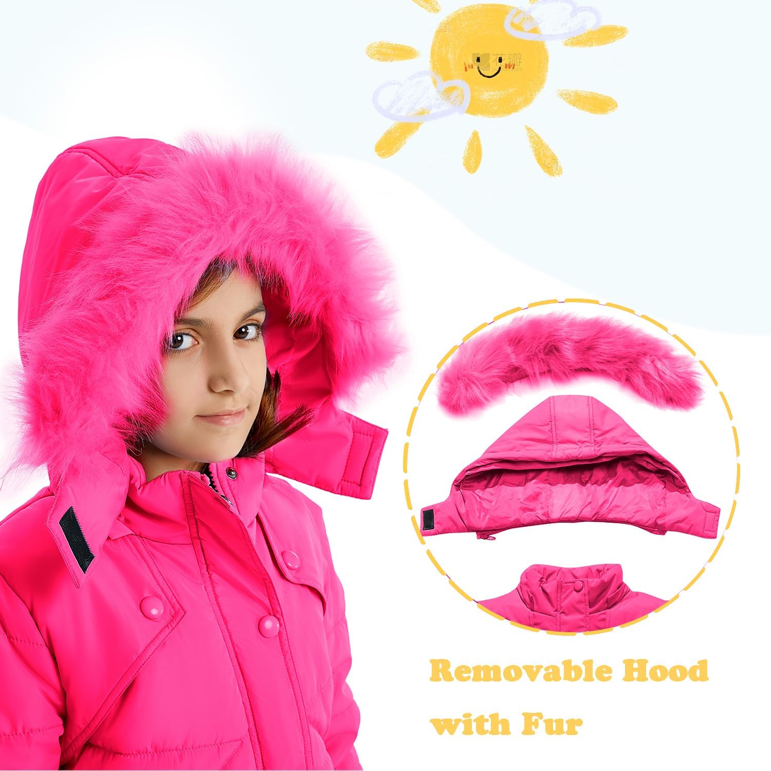 FARVALUE Girls' Winter Coats Fur Hooded Warm Puffer Jacket Coat with Fleece Lined - Image 6