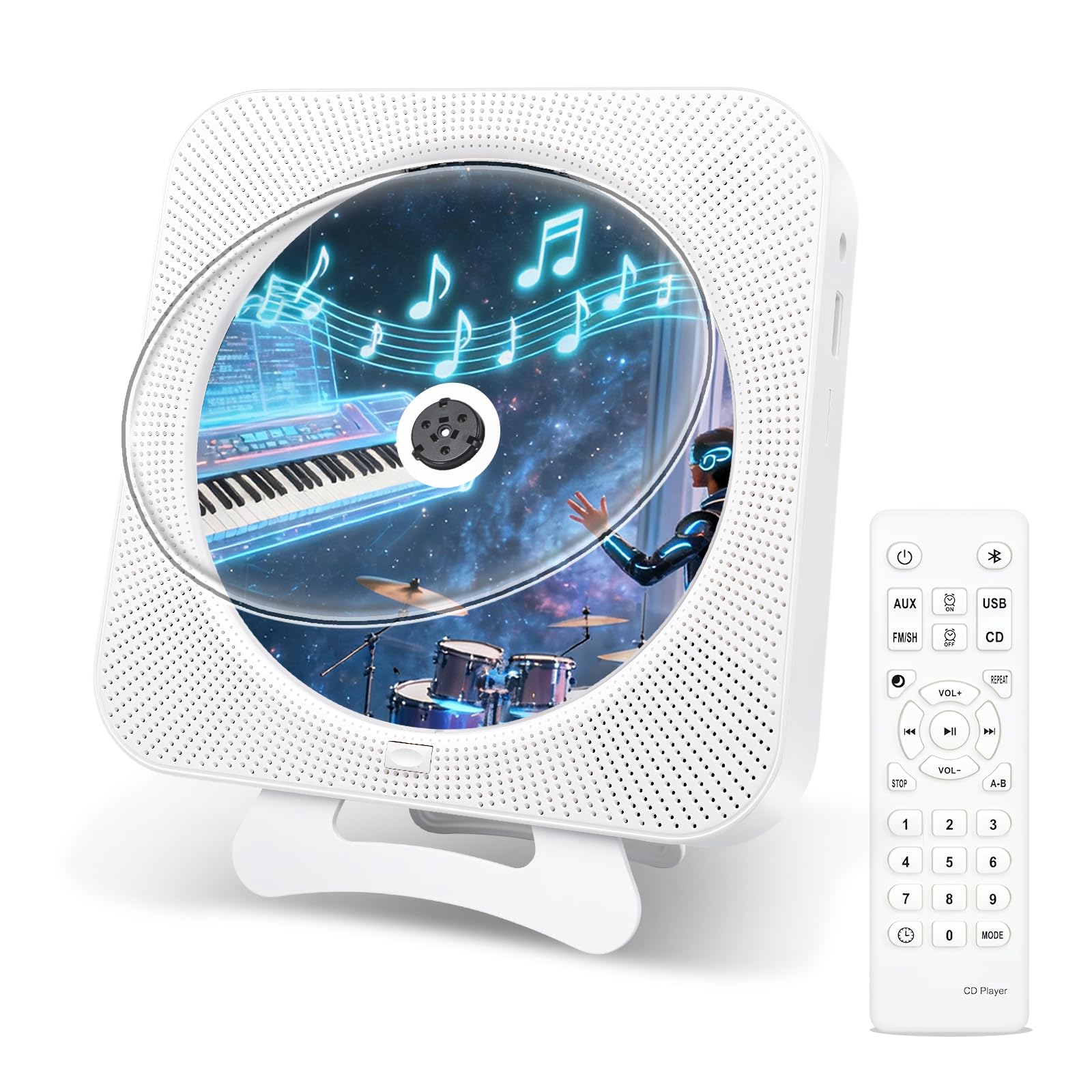 Adirigo Portable CD Player with Bluetooth, Desktop Wall-Mountable