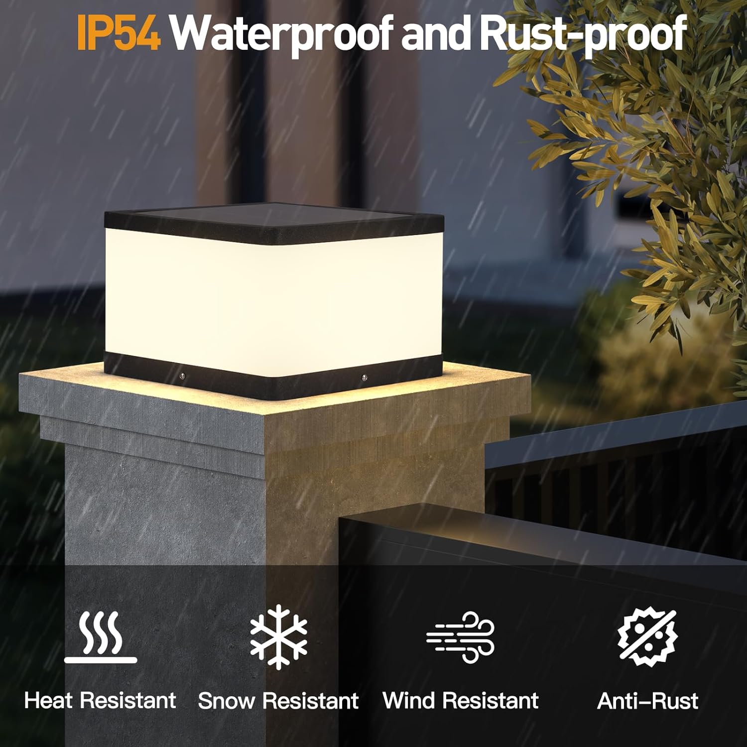 Solar Pillar Light Outdoor 9.84" Modern Post Light Dusk to Dawn IP54 Waterproof Solar Column Cap Lights 3000K Luxry LED Landscape Lighting Lamp for Patio Driveway Garden Decoration