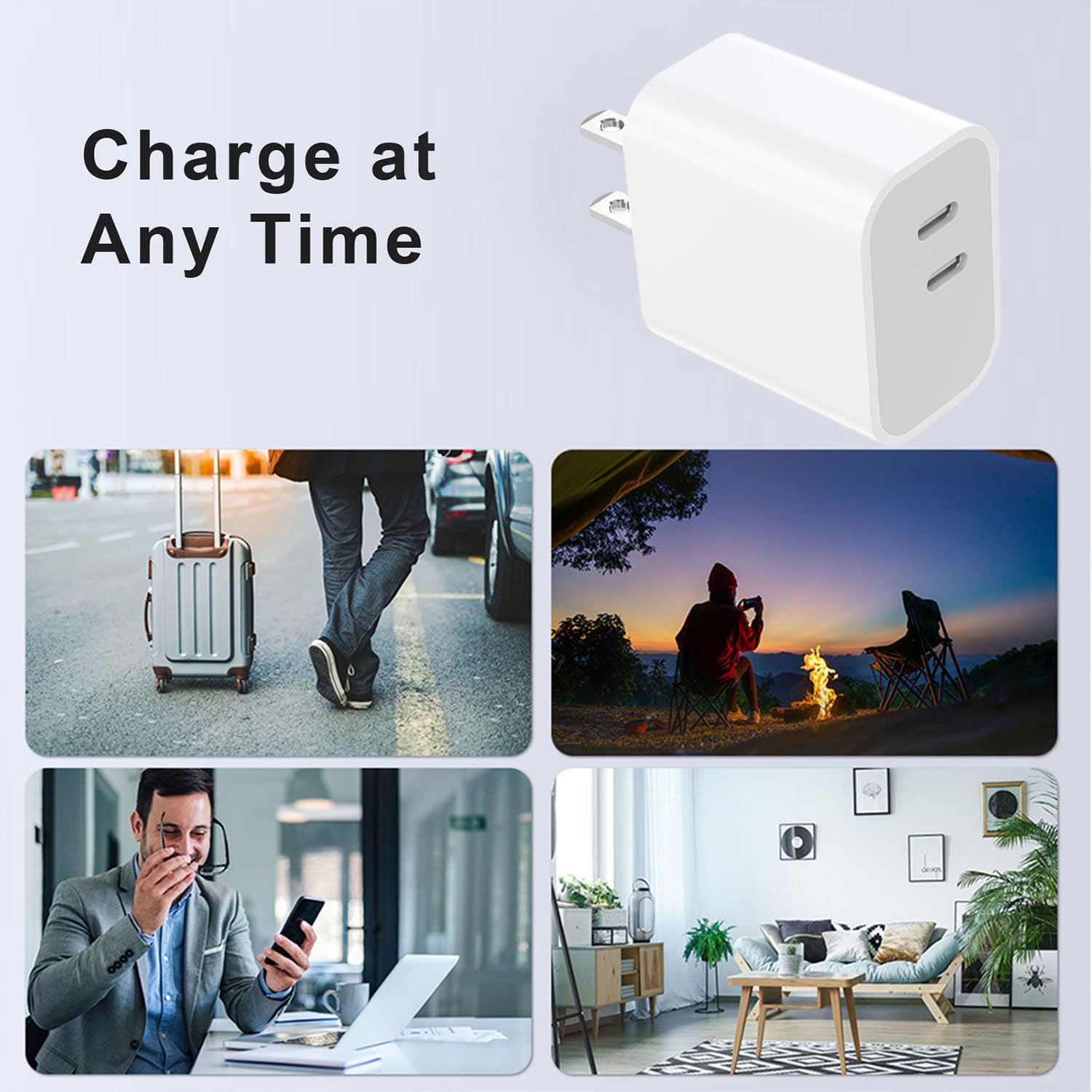Cargador para iPhone 17, 16, 15, paquete de 3 puertos USB C, bloque de carga rápida