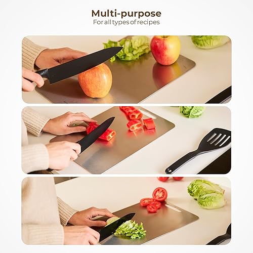 Miniatura 2 de Barrud Tabla de cortar de acero inoxidable de alta calidad, metal antideslizante duradero para cocina, superficie portátil no porosa, ideal para