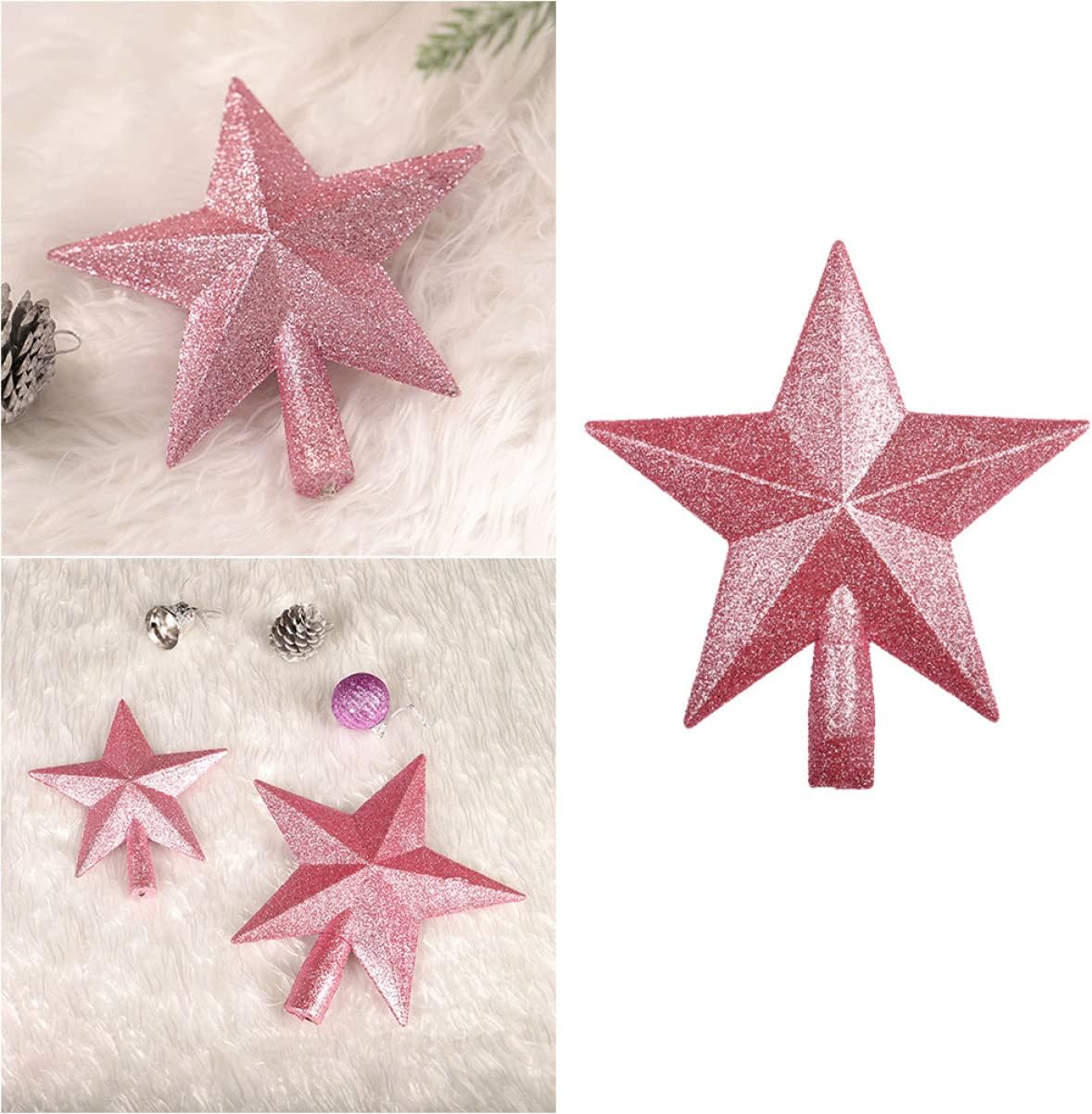 2pcs 15cm Topper Star Ornament Pink Glitter Tree Ornaments Home Decor for Christmas