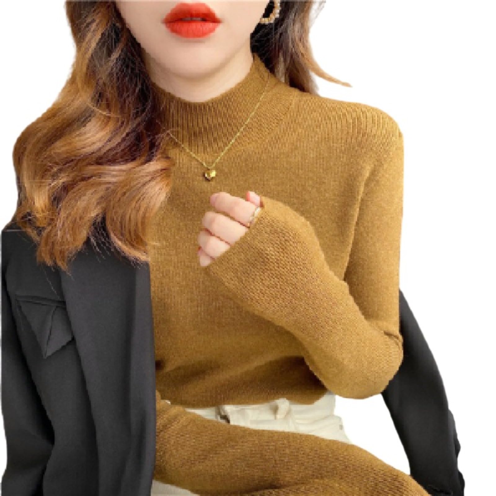 Womens Knitted Shirt high Necked Base Sweater Autumn and Winter Long Innerwear with a Slim fit top Underneath