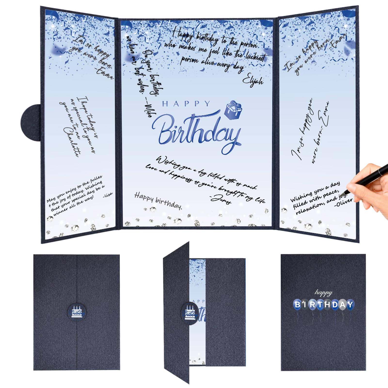 Crenics Blue and Black Birthday Guest Signature Book Alternative 18" x 12"