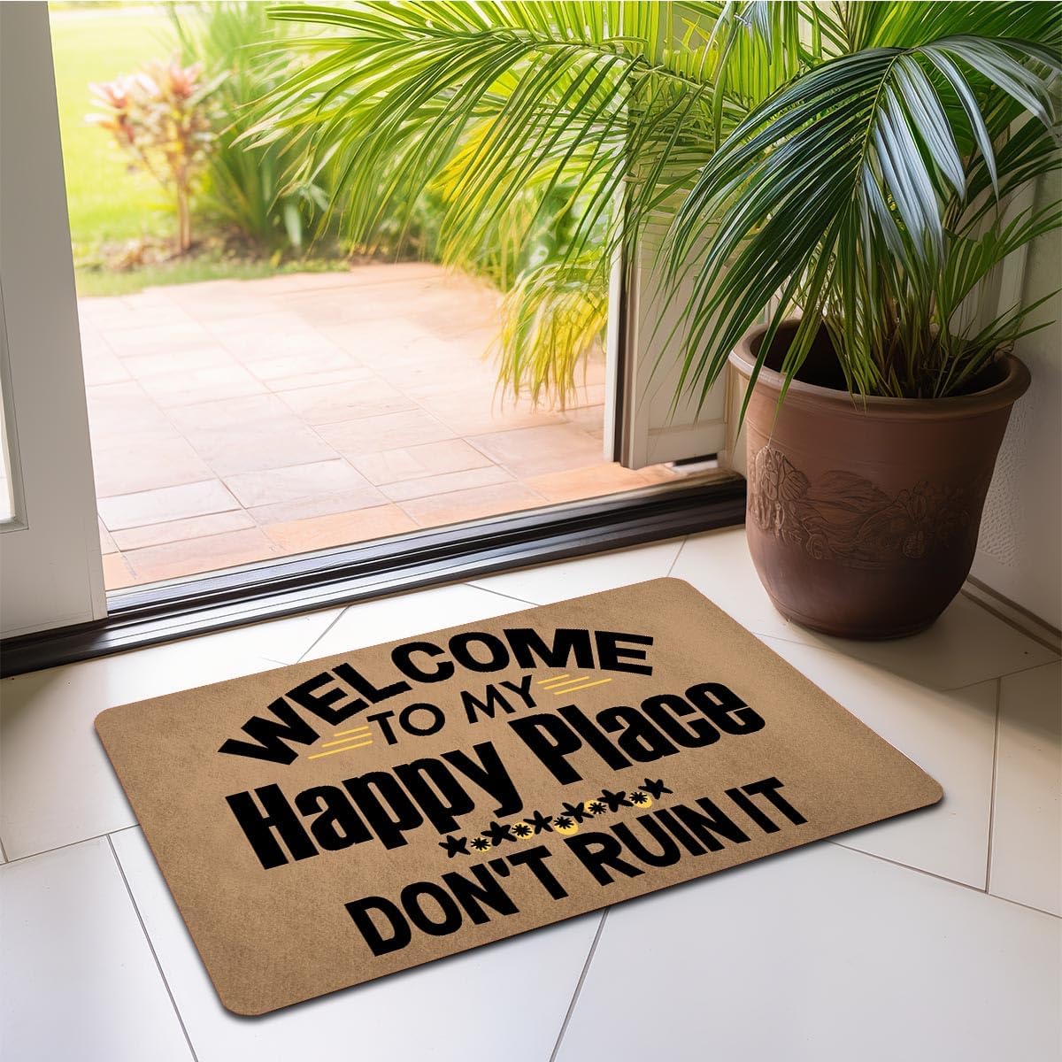 Funny Welcome Doormat Entryway Indoor Mats Front Porch Decor Rugs 3mm Low Profile Non Slip Rubber Back Home Decor Housewarming Gift 17x30 Inch (Welcome to My Happy Place Don't Ruin It) image 5