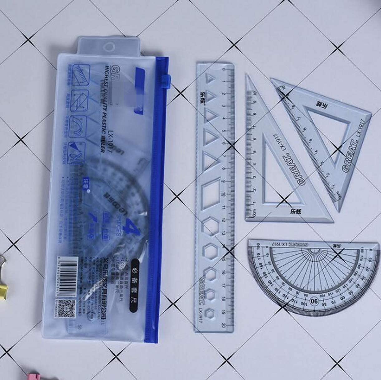 ZHONGJIUYUAN 40er-Set (1 Box) 4 stlye Lineale Dreieckslineal Winkelmesser Schule Kinder Geschenk-Set Messwerkzeuge Schreibwaren Zubehör