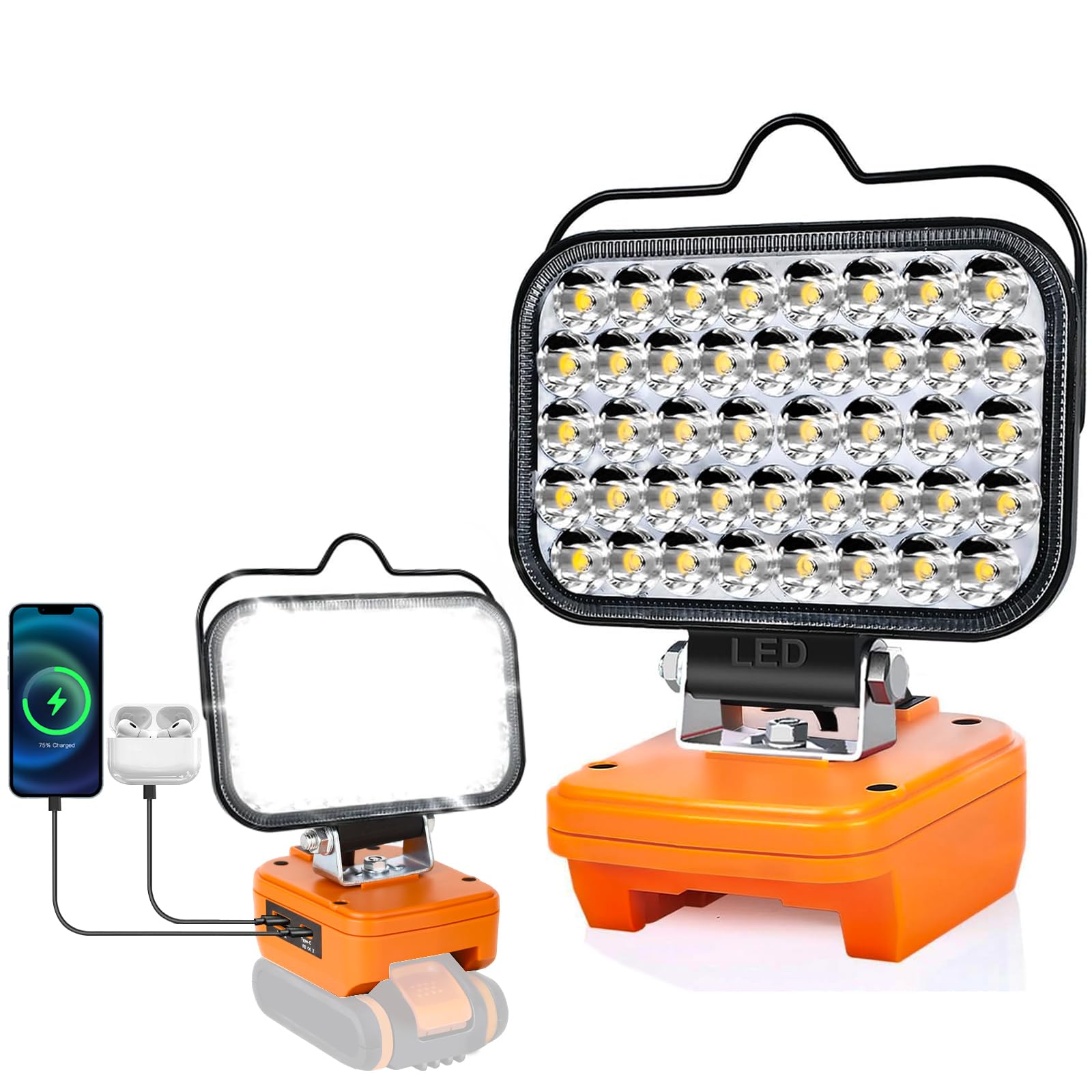Work Light for Worx V20 Battery Lamp, 84 W 8000 LM, Portable Wireless Floodlight with USB and Type C Quick Charging Port for Worx Tools, LED Spotlight for Camping, Fishing, Workshop (No Battery)
