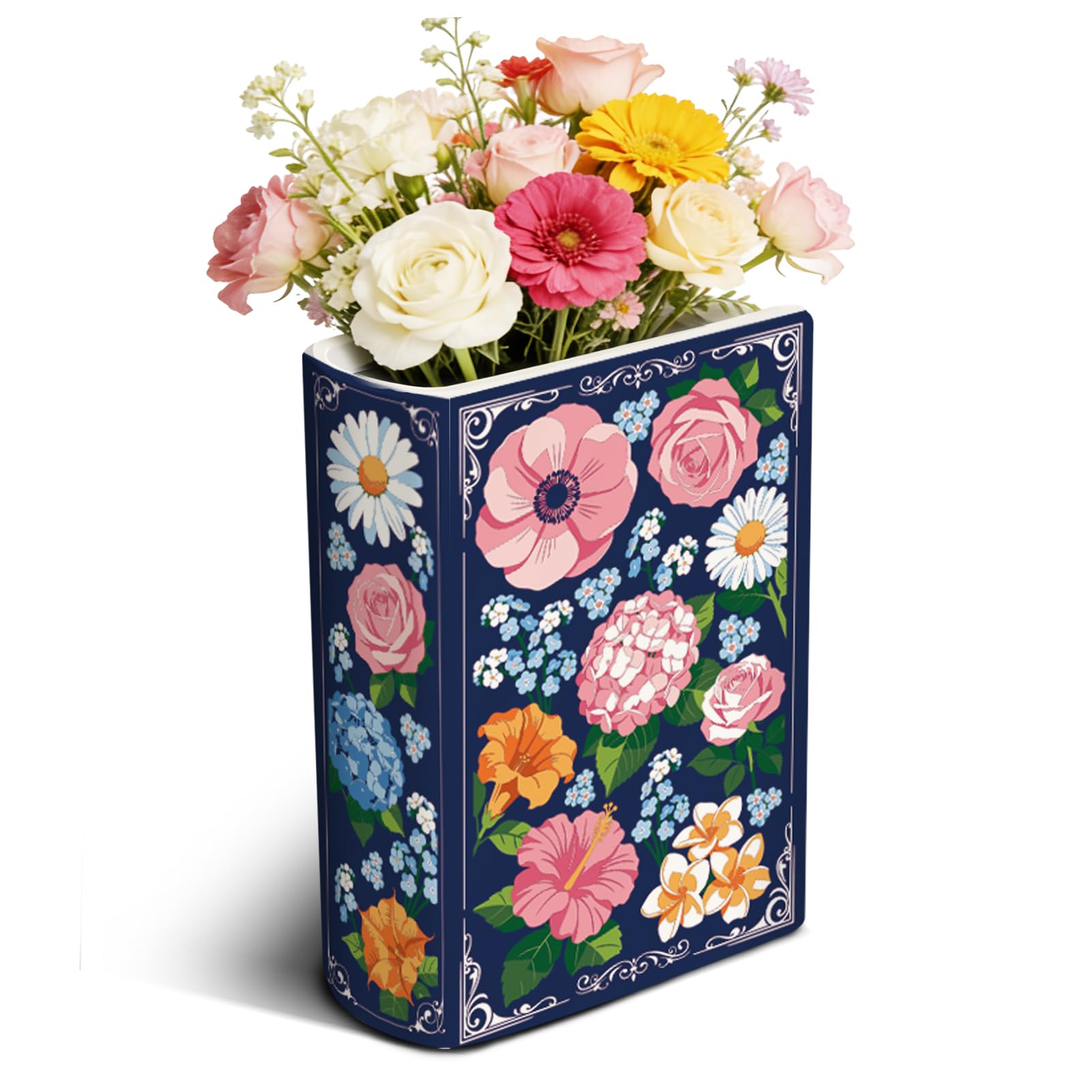 TWINKLEMON Large Book Shaped Decorative Vase, Ceramic Book Vase for Flower, Modern Book-Shaped Vases,Roses Daisies Hibiscus Flower Vases for Book Lovers Bookshelf Home Office Living Room Bedroom Decor