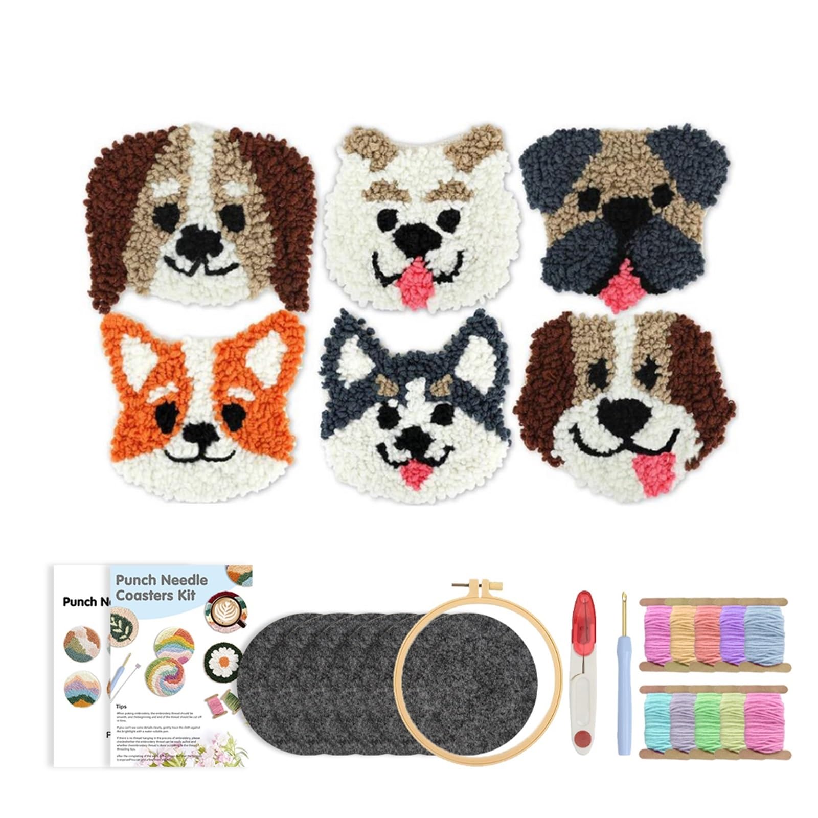 1set Punch Needle Coaster Kit Arts Craft Embroidery For Beginners Individual Table Placemats Mats for DIY(Color2)