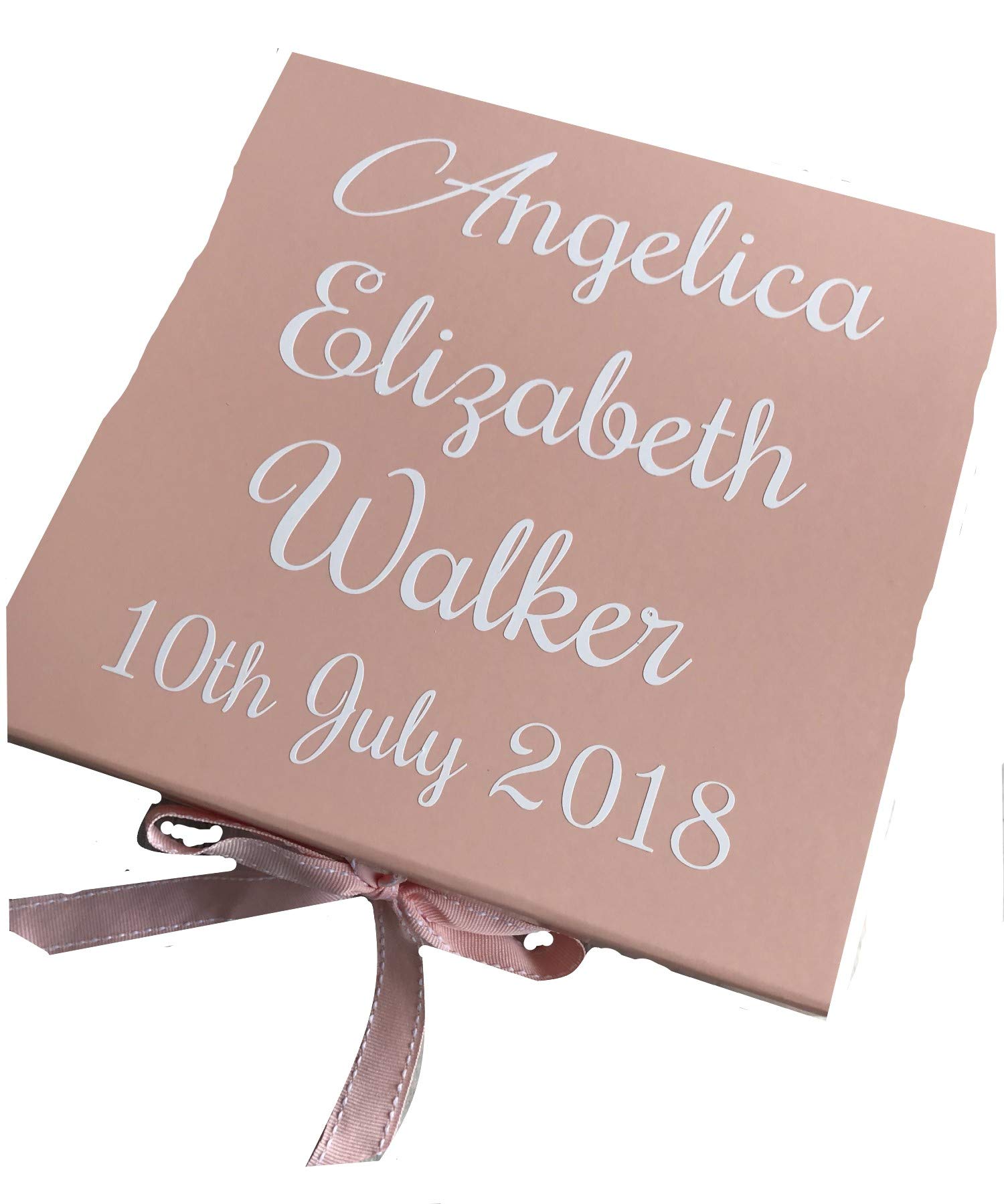 Little Secrets Clothing Personalised Pink Newborn Baby Girl Name and Date Keepsake Memory Ribbon Box Gift 30cm