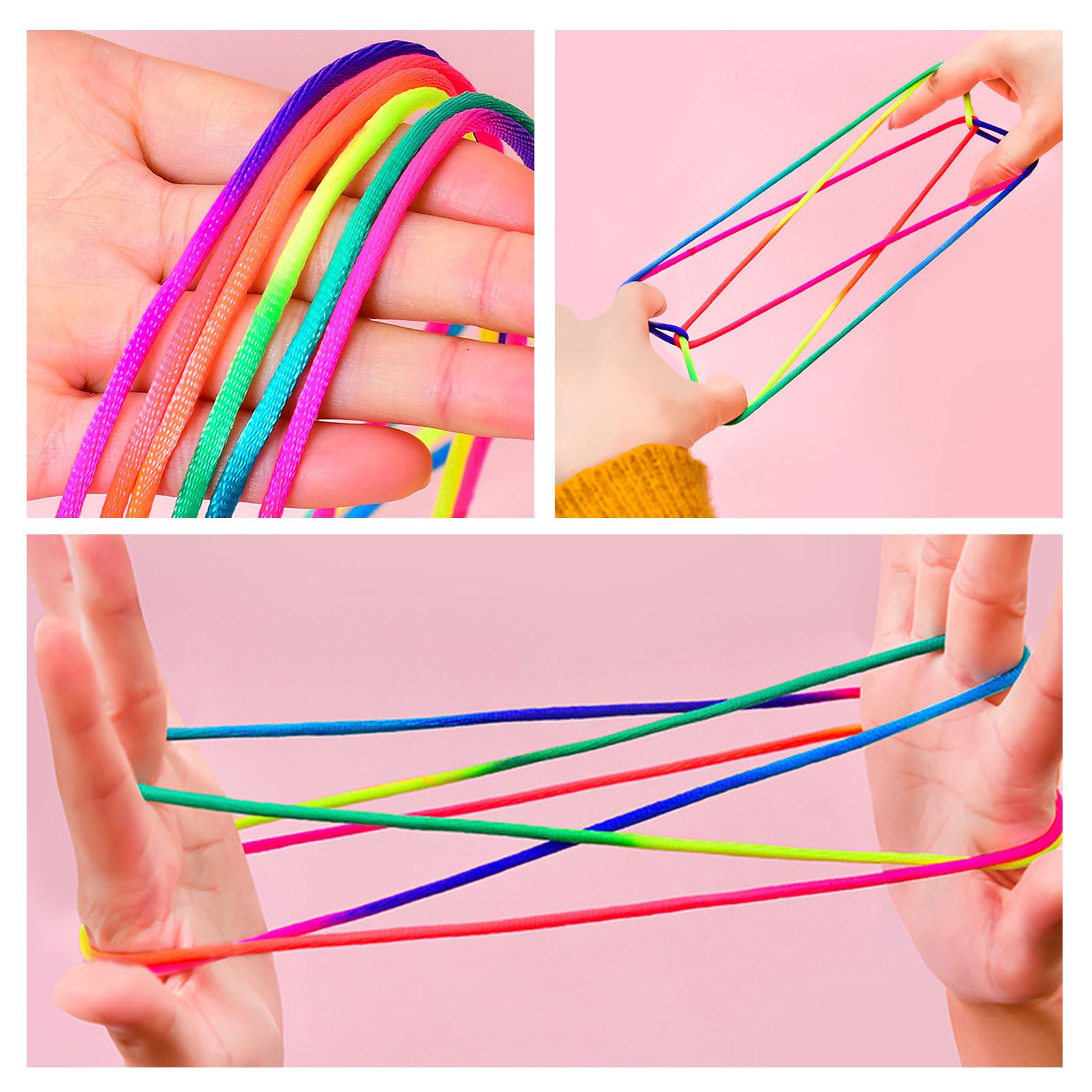 Kleintober Premium Finger Twist – Gioco Del Filo Per Bambini Con Istruzioni Video, Nastro Arcobaleno Elastico 160cm, Dai 3 Anni - 2