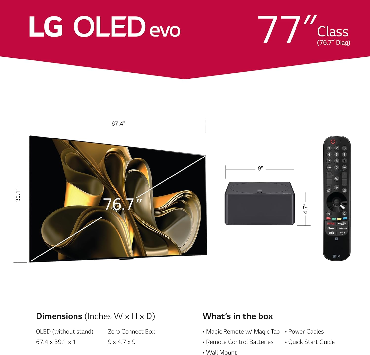LG 77-Inch Class OLED evo M3 Series, 4K Processor, Smart Flat Screen TV, with Wireless 4K Connectivity, Alexa Built-in (OLED77M3YUA)