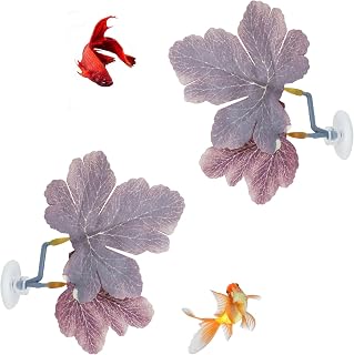 WishLotus Simulated Betta Hommock, 2 Pack Betta Leaf with Suction Cup, Leaf Hommock for Playing Resting Breeding (Purple)