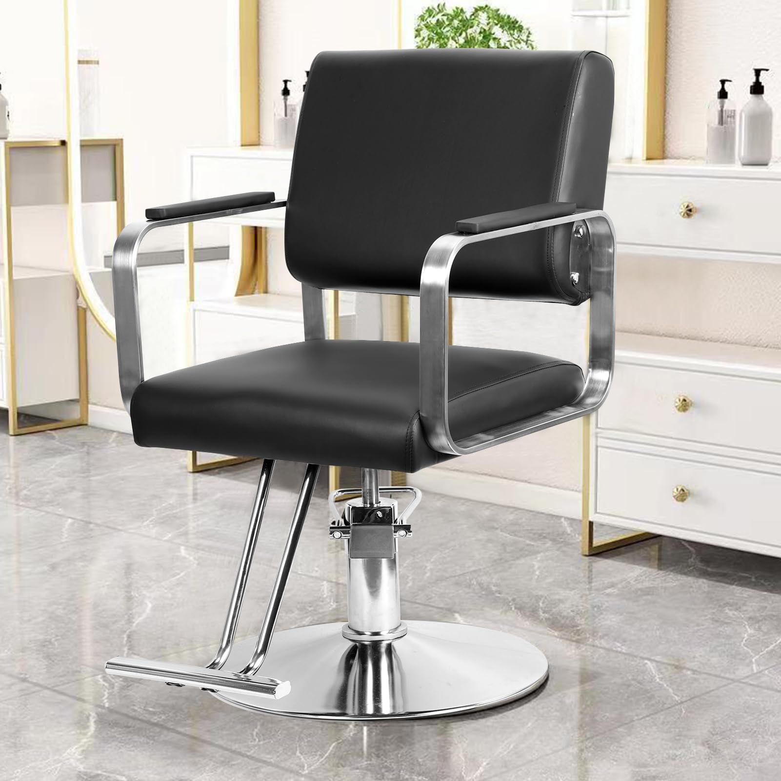 Chaise de salon de coiffure, chaise de barbier hydraulique, pivotante à 360 degrés, équipement de beauté, chaise de coiffure robuste avec hauteur réglable pour coiffeur femme homme charge maximale 150