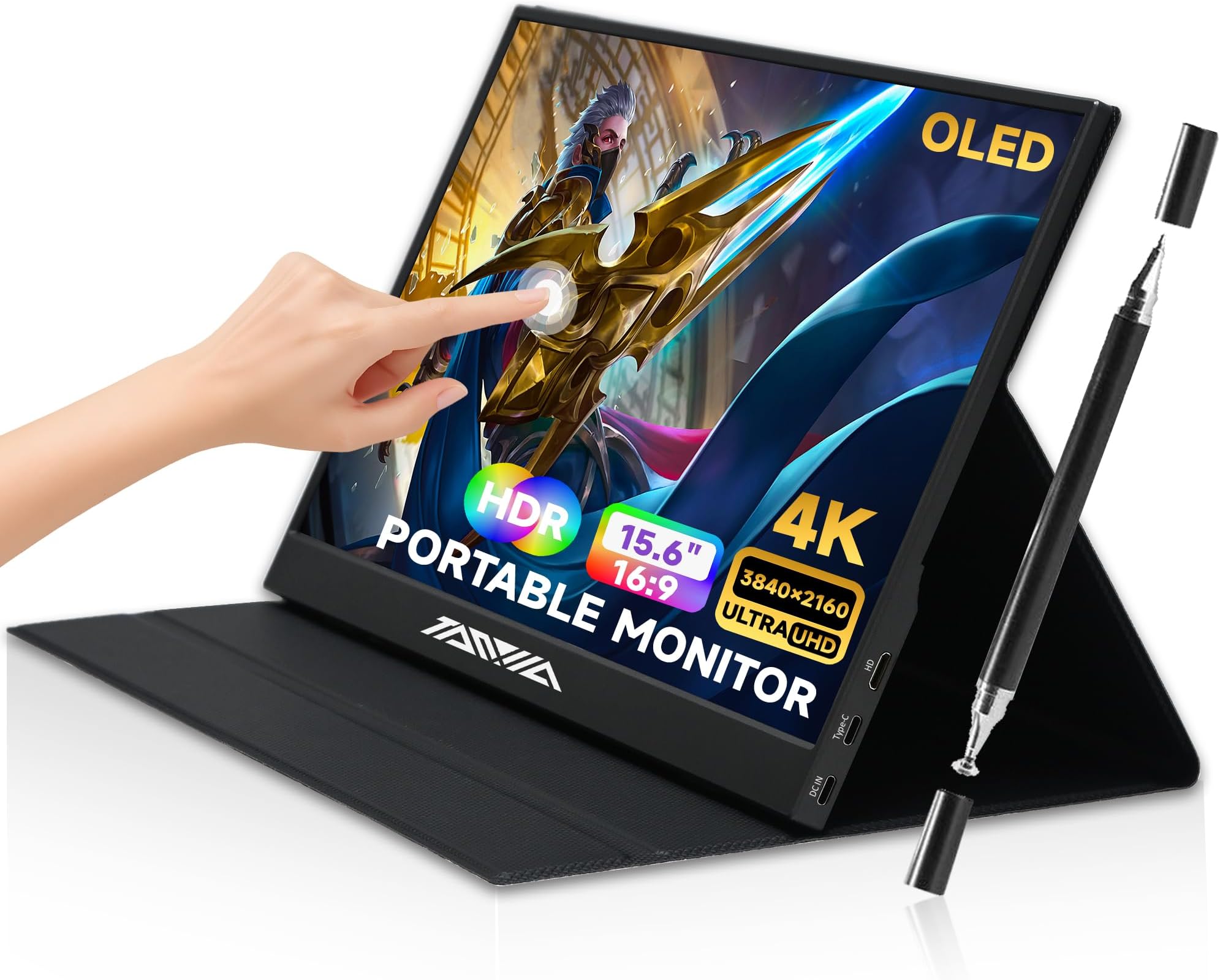 Pro 15.6" 4K OLED Portable Touch Monitor, 10-bit HDR 100% AdobeRGB, Stylus Support,Smart Cover, Best for Graphic Design, Photography & Video Editing