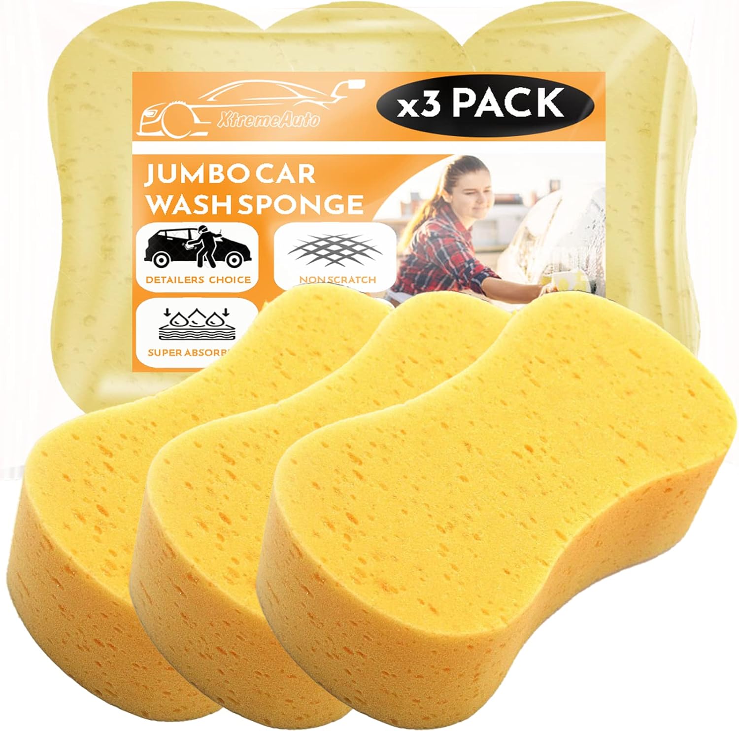 Xtremeauto JUMBO Sponges For Car Cleaning, Washing & Windows 3 Pack