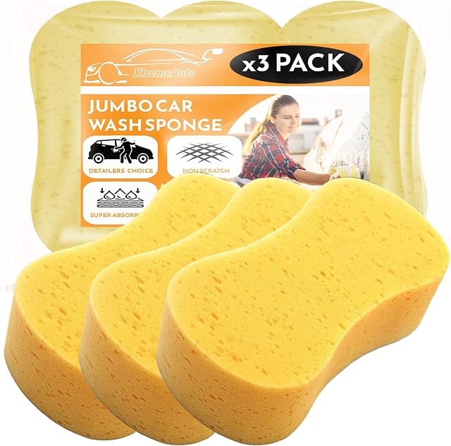 Xtremeauto JUMBO Sponges For Car Cleaning, Washing & Windows - 3 Pack Of Car Sponges - Anti Scratch Technology - Perfect For Wheels, Windscreen & Bodywork