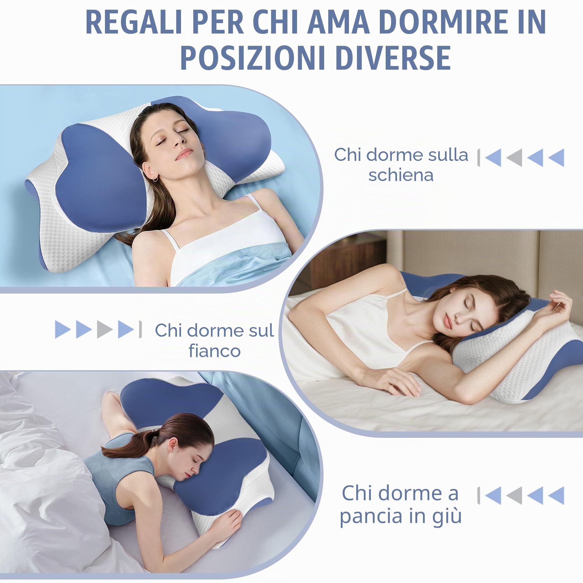 Novent Cuscino Cervicale per Dormire, 2 in 1 Cuscino Ergonomico in Memory Foam, Cuscino per Supporto Cervicale per Dolori al Collo e alla Schiena con Federa Rimovibile, 66.4x40.3x9/14 cm