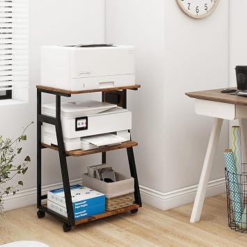 Natwind 3 Tier Printer Stand, 19.7"x15.7", with Charging Station,Retro