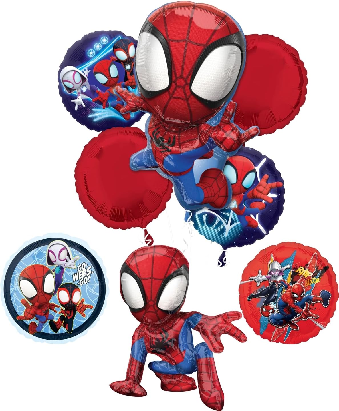 Spidey and Friends Birthday Party Supplies 8pc Foil Balloon Bouquet Decorations