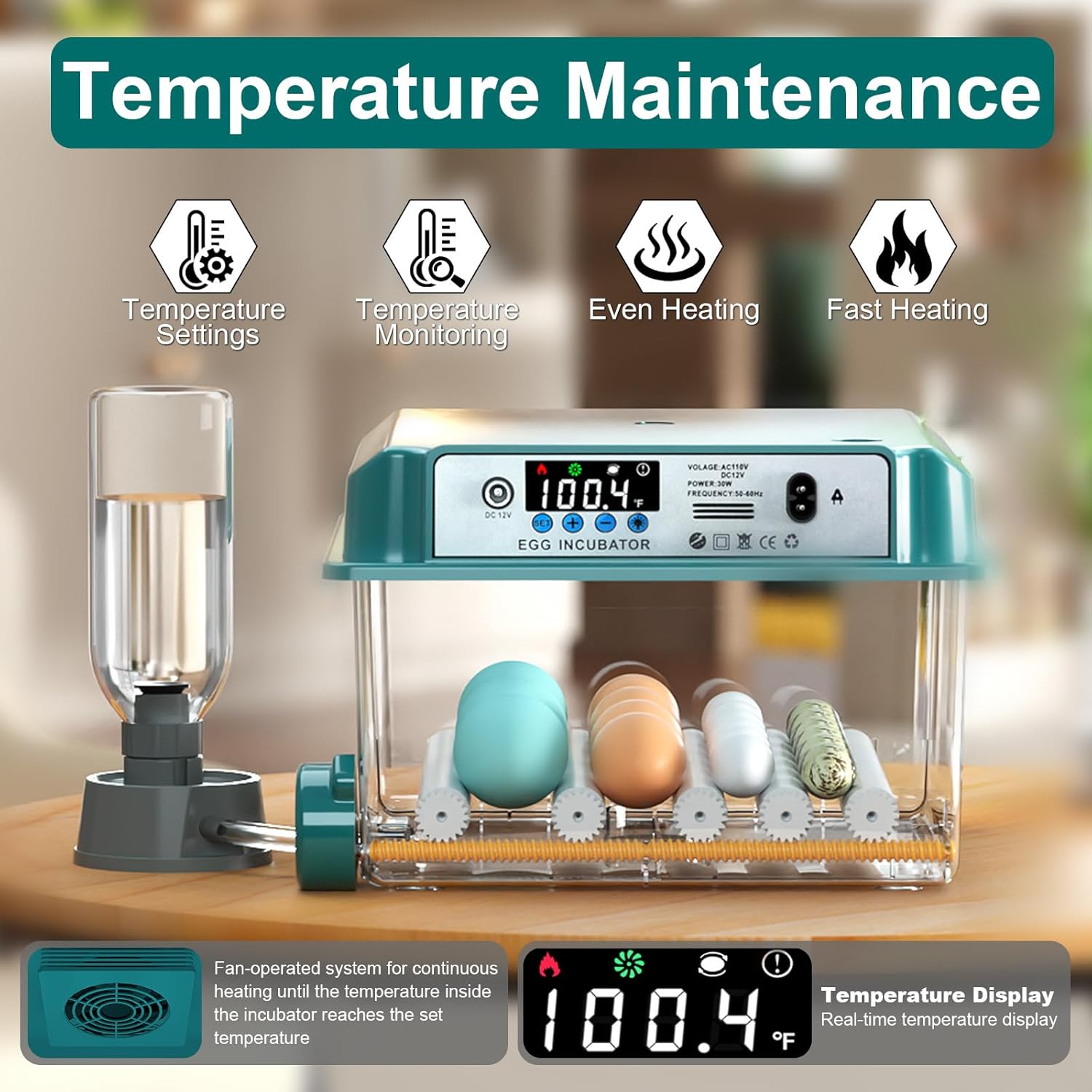 Incubators for Hatching 16 Eggs, Egg Incubator with Automatic Egg Turning and Humidity Fill, Temperature Control, Incubator with Adjustable Rollers for Chickens, Ducks, Geese, and Quails