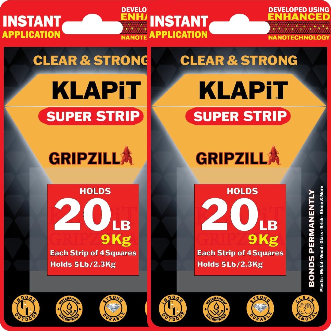 SUPER STRIP GRIPZILLA - Heavy Duty Double Sided Nano Mounting Tape for Hanging Pictures and Glue-Free Fix for Furniture, Kitchen Accessories, Carpet, and Foam, with Four Precut Squares (32pc)