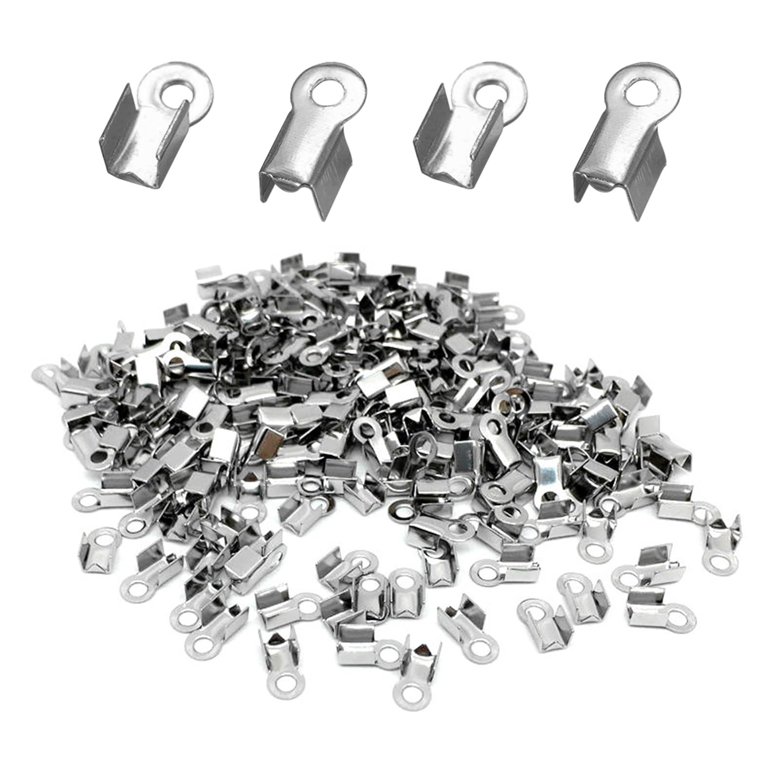 1000 PCS 304 Stainless Steel Fold Over Crimp Cord Ends, End Caps for Jewelry Making, Earrings, and Bells Jewelry Connector