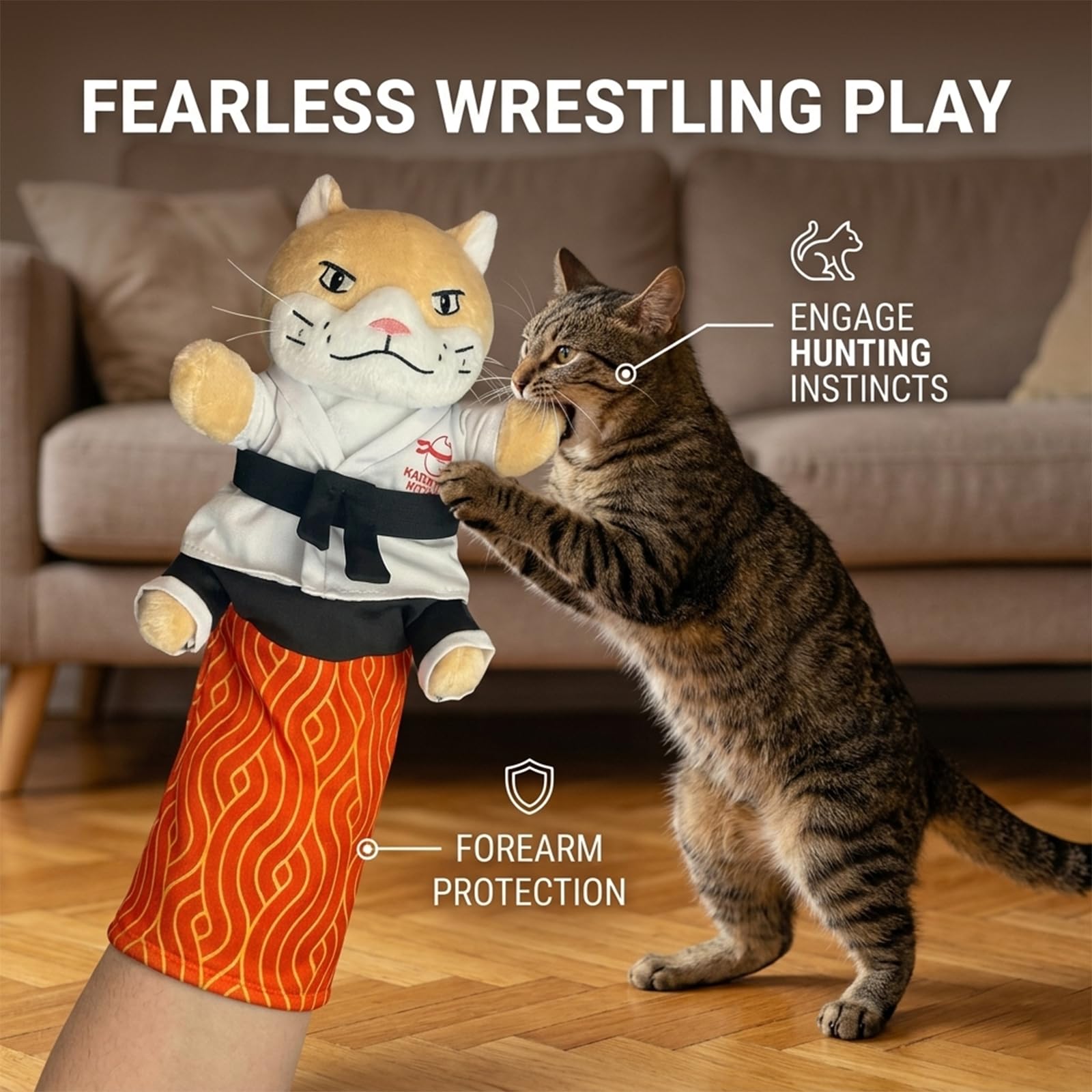 Jouet Chat Interactif, Gant de Lutte de Jeu de Chat avec Rembourrage Dur, Manchon de Protection Long, Jeu de Combat Sécurisé pour Intérieur