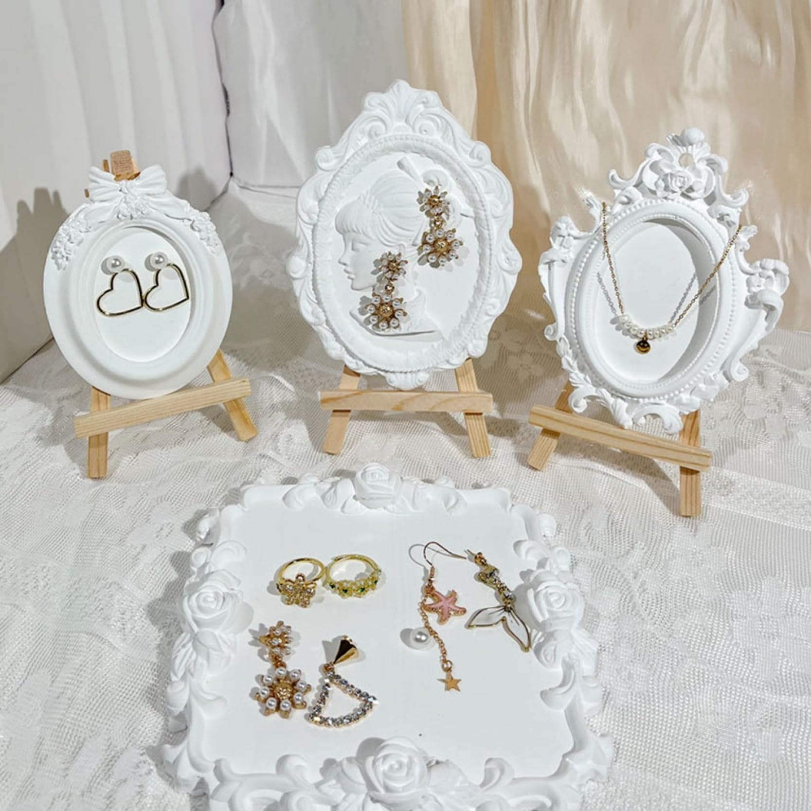 Amazon｜アクセサリートレイ 欧式 浮き彫り フォトフレーム 白色 石膏