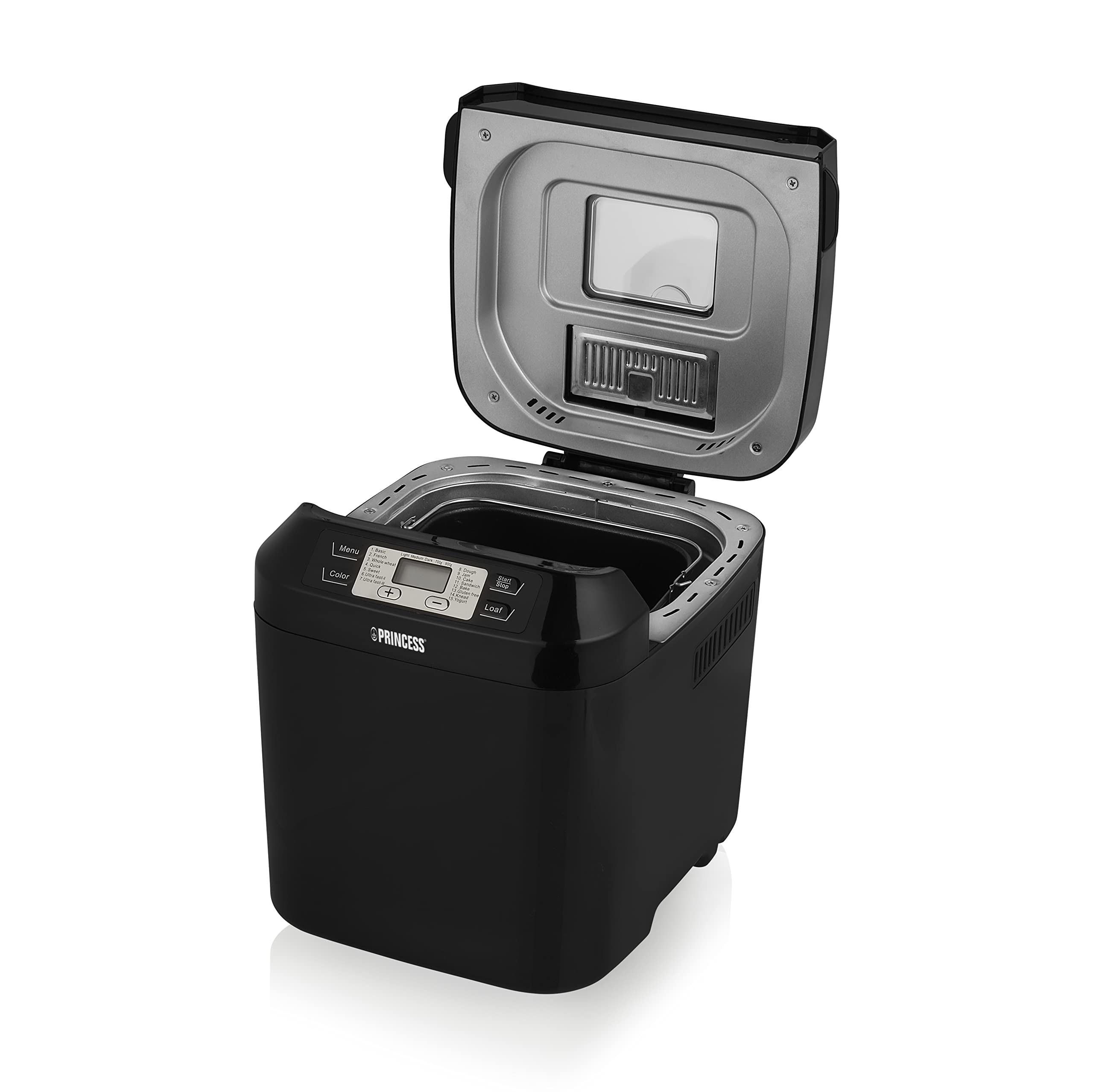 Princess Brotbackautomat - Kapazität für 900 g, 550 Watt, 15 Programme, Zutatenspender, Digitaler Timer, 152010, Schwarz