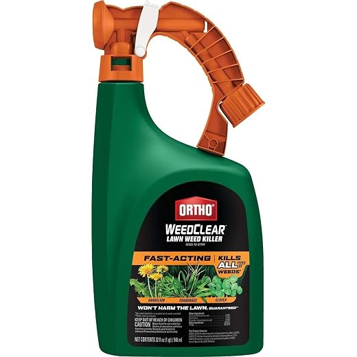 Ortho WeedClear Lawn Weed Killer Ready-to-Spray, 32 fl. oz. | Weed Killer Spray for Lawns, Kills Crabgrass, Dandelion and Clover, Hose-End Application, Covers 5,000 sq. ft.